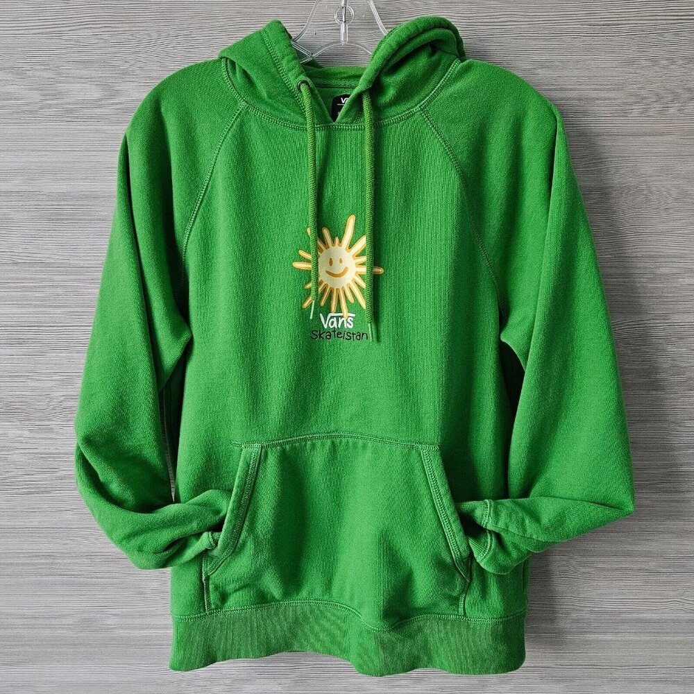 Vans X Skateistan Versa Hoodie Pullover Skate Sun Smiley Green Sweatshirt Small